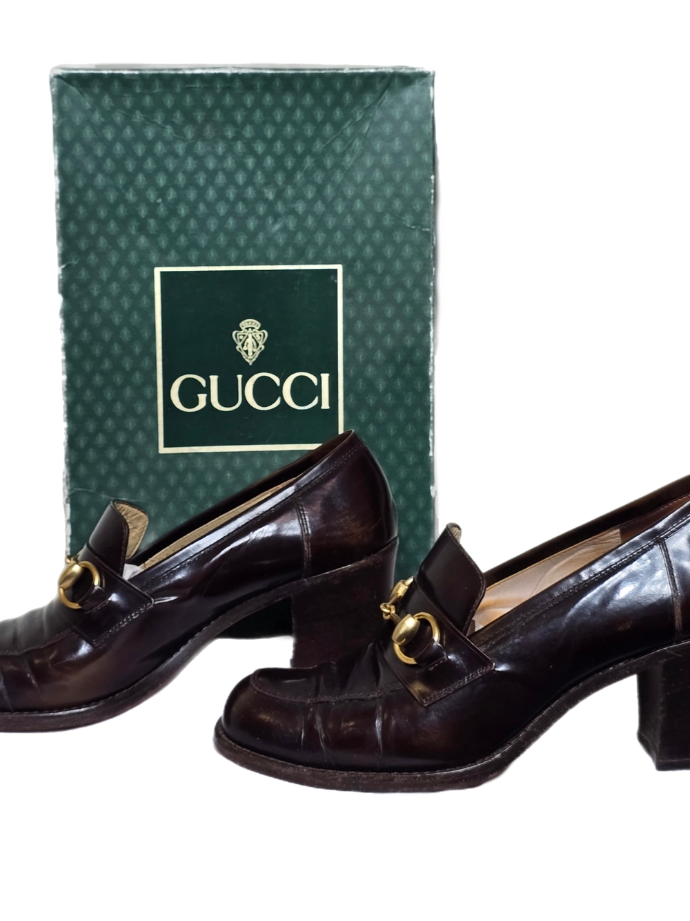 Authentic Gucci 80s 90s Vintage Horsebit Loafer Heels With Orginal Box Size 7B